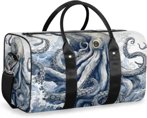 Ocean Octopus Travel Duffle Bag for Women Men Gym Duffel Foldable Bag Waterproof Weekender Natical Waves Duffle Tote