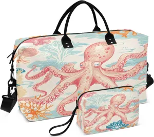 Octopus and Coral A Travel Duffel Bags with Toiletry Bag for Travel Gym Yoga Weekender Bag