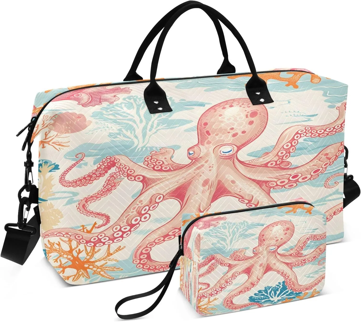 Octopus and Coral A Travel Duffel Bags with Toiletry Bag for Travel Gym Yoga Weekender Bag