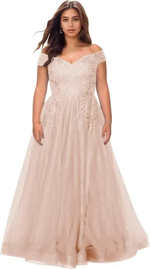 Off The Shoulder Tulle Mother of The Bride Dresses Plus Size Lace Applique Long Formal Evening Dress
