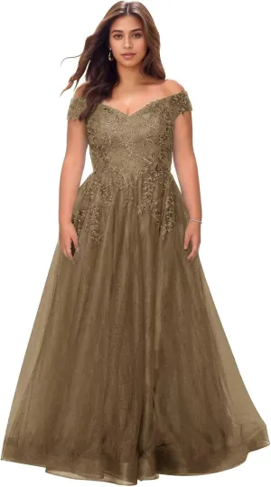 Off The Shoulder Tulle Mother of The Bride Dresses Plus Size Lace Applique Long Formal Evening Dress
