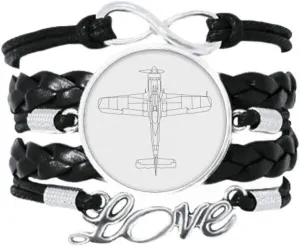 OFFbb-USA Aircraft Line Structure Art Deco Gift Fashion Bracelet Love Accessory Twisted Leather Knitting Rope Wristband Gift
