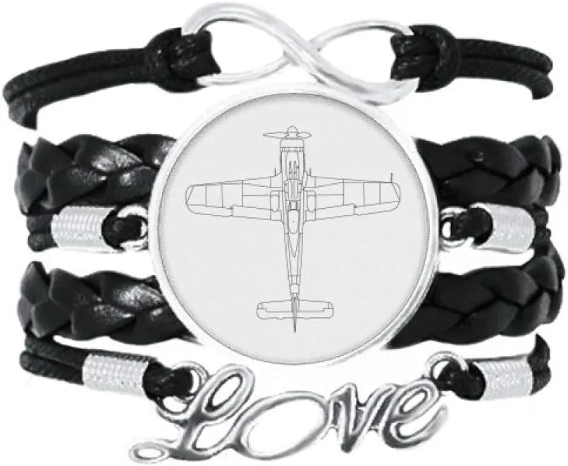OFFbb-USA Aircraft Line Structure Art Deco Gift Fashion Bracelet Love Accessory Twisted Leather Knitting Rope Wristband Gift