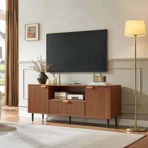 Okvnbjk Modern TV Stand for 65 Inch TV, Fluted TV Consoles for Living Room, Media Console with Soft Hinge & Drawer, Wood Entertainment Center with Storage, Mocha