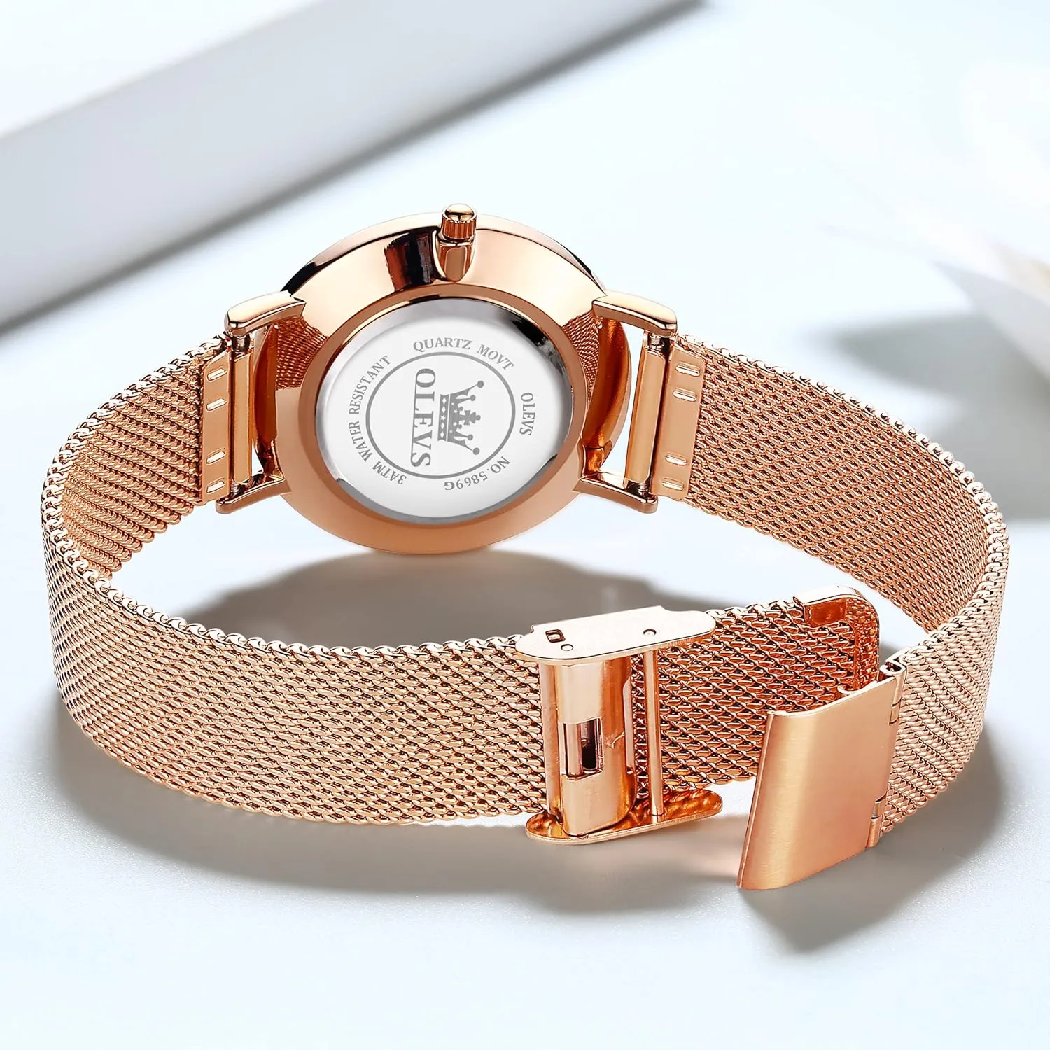 OLEVS Women's Mesh Bracelet Watch, Elegant Large Face Three Hand Analog Quartz Womens Wristwatch, Pretty Slim Date Display Waterproof Ladies Watches for Small Wrists