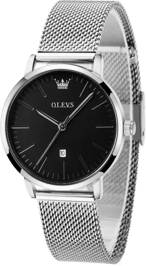 OLEVS Women's Mesh Bracelet Watch, Elegant Large Face Three Hand Analog Quartz Womens Wristwatch, Pretty Slim Date Display Waterproof Ladies Watches for Small Wrists