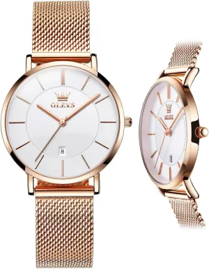 OLEVS Women's Mesh Bracelet Watch, Elegant Large Face Three Hand Analog Quartz Womens Wristwatch, Pretty Slim Date Display Waterproof Ladies Watches for Small Wrists