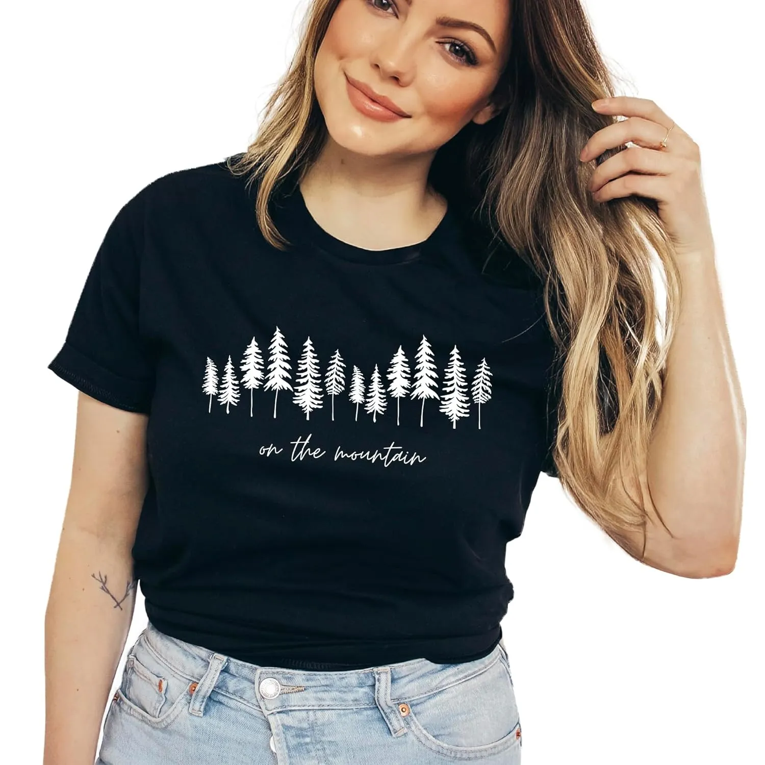 On The Mountain Women's Nature Camping Mountain Hiking Lovers Shirt Adventure Wild Outdoor Graphic Tees Tops