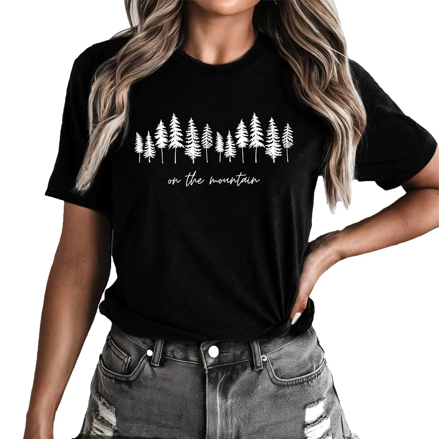 On The Mountain Women's Nature Camping Mountain Hiking Lovers Shirt Adventure Wild Outdoor Graphic Tees Tops