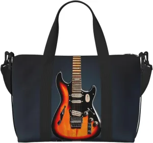 orange electric guitars print Travel Duffel Bag,workout duffel bag, overnight shoulder Bag,Weekender Bag for Women Men