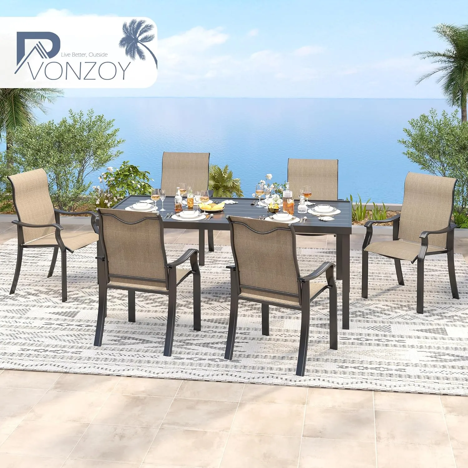 Outdoor Dining Chairs Set of 2, High Back Patio Chairs, All-Weather Textilene Outdoor Seating with Armrests for Lawn, Porch and Backyard (Brown 2 Chairs)