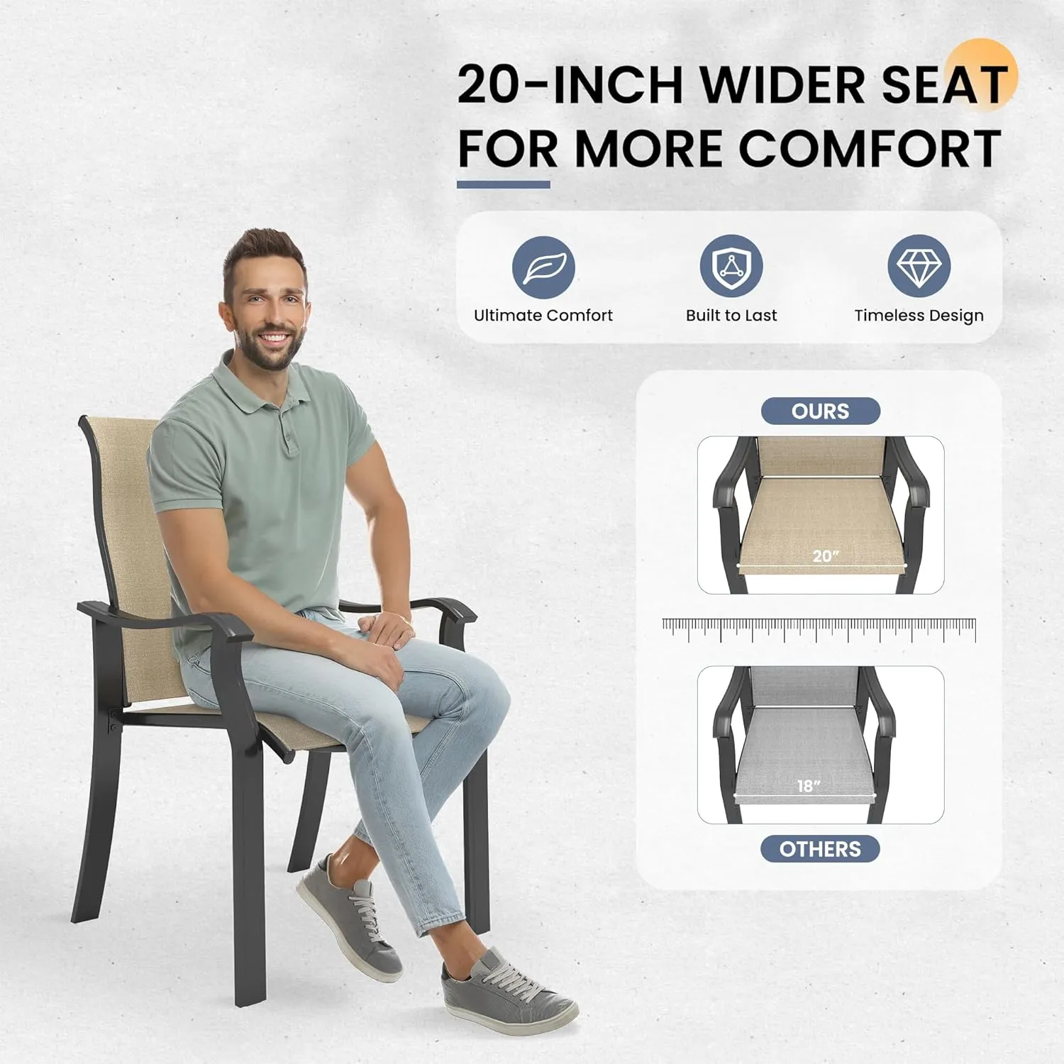 Outdoor Dining Chairs Set of 2, High Back Patio Chairs, All-Weather Textilene Outdoor Seating with Armrests for Lawn, Porch and Backyard (Brown 2 Chairs)