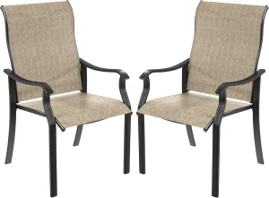 Outdoor Dining Chairs Set of 2, High Back Patio Chairs, All-Weather Textilene Outdoor Seating with Armrests for Lawn, Porch and Backyard (Brown 2 Chairs)