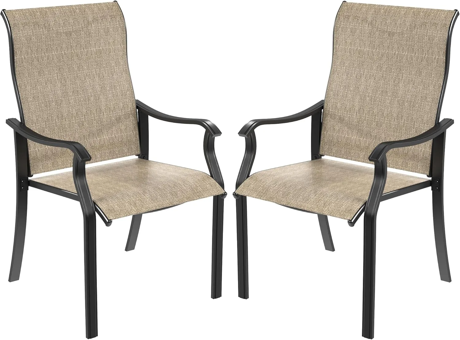 Outdoor Dining Chairs Set of 2, High Back Patio Chairs, All-Weather Textilene Outdoor Seating with Armrests for Lawn, Porch and Backyard (Brown 2 Chairs)