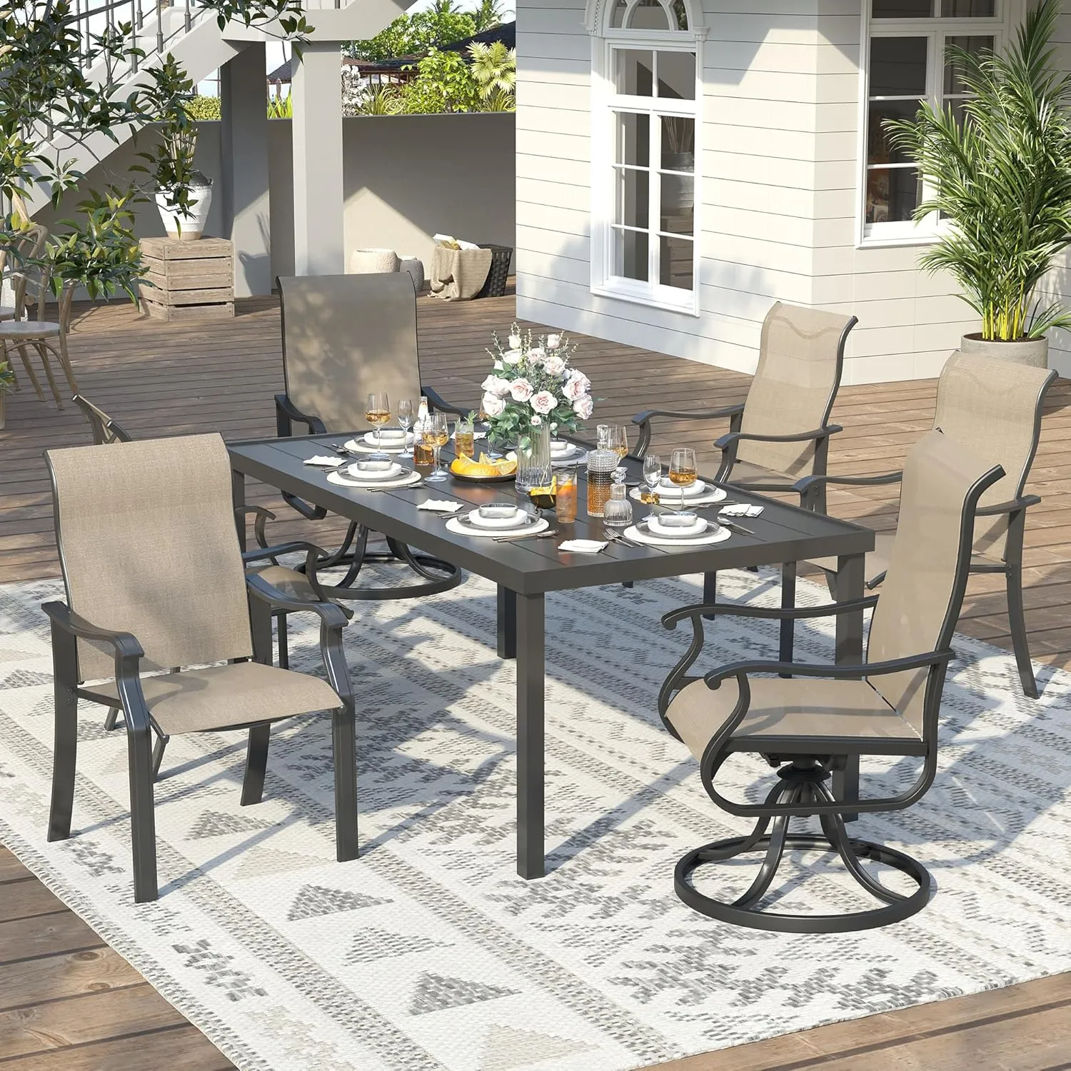 Outdoor Dining Chairs Set of 2, High Back Patio Chairs, All-Weather Textilene Outdoor Seating with Armrests for Lawn, Porch and Backyard (Brown 2 Chairs)