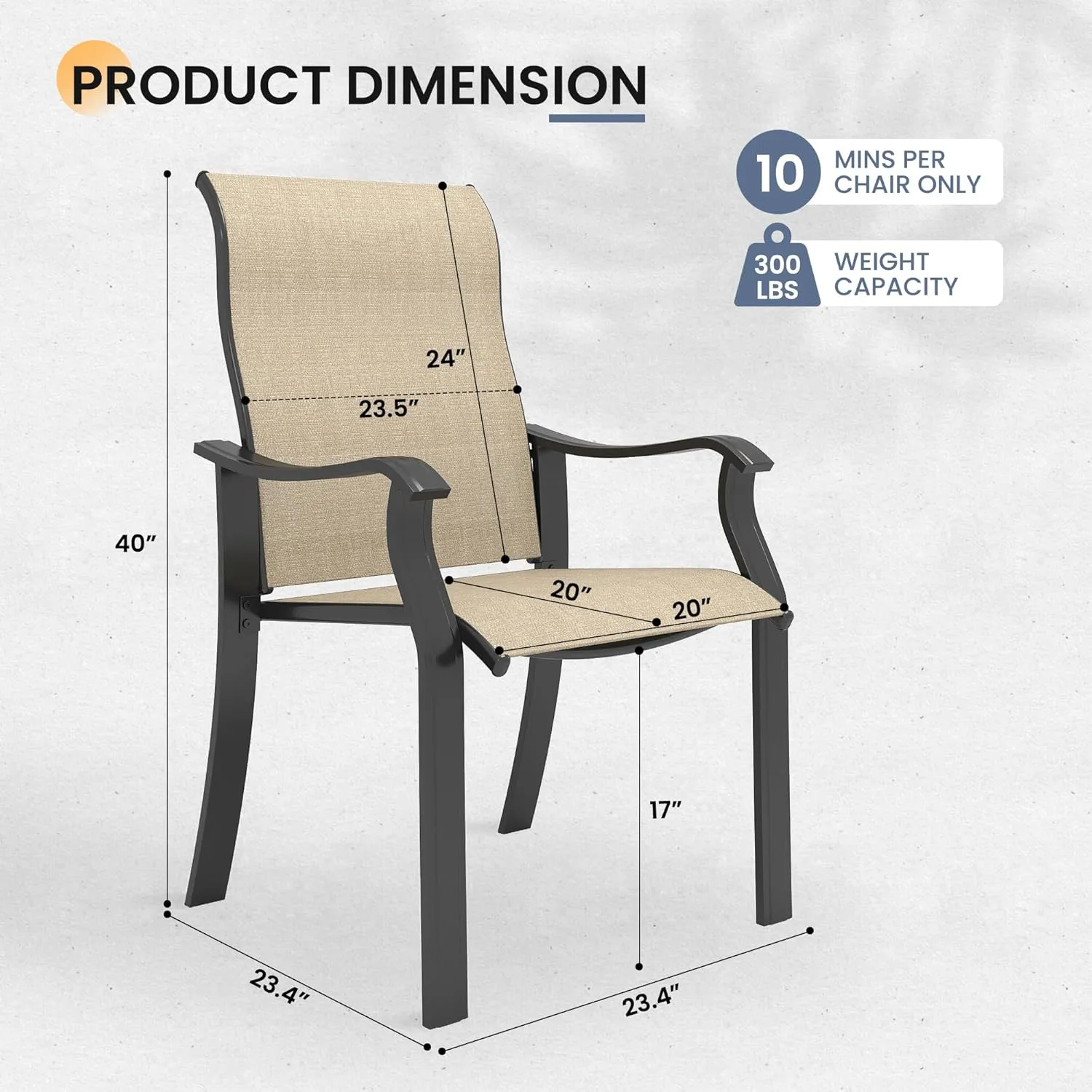 Outdoor Dining Chairs Set of 2, High Back Patio Chairs, All-Weather Textilene Outdoor Seating with Armrests for Lawn, Porch and Backyard (Brown 2 Chairs)