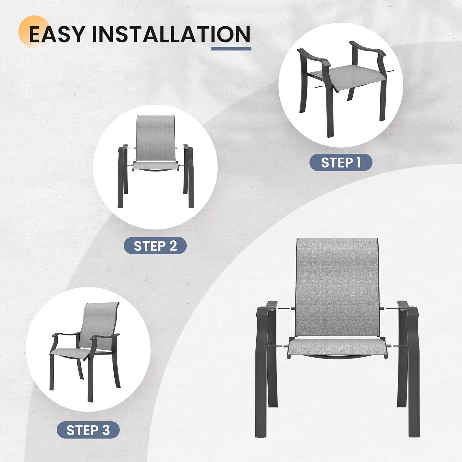 Outdoor Patio Dining Chairs Set of 2, High Back Patio Chairs, All-Weather Textilene Outdoor Seating with Armrests for Lawn, Porch and Backyard (Light Grey 2 Chairs)