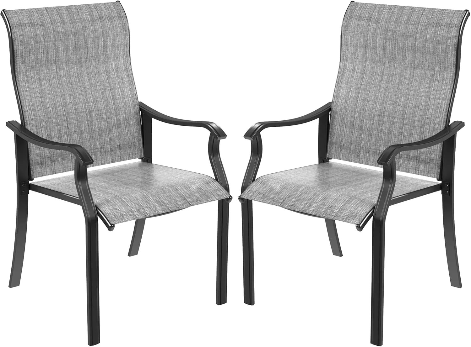 Outdoor Patio Dining Chairs Set of 2, High Back Patio Chairs, All-Weather Textilene Outdoor Seating with Armrests for Lawn, Porch and Backyard (Light Grey 2 Chairs)