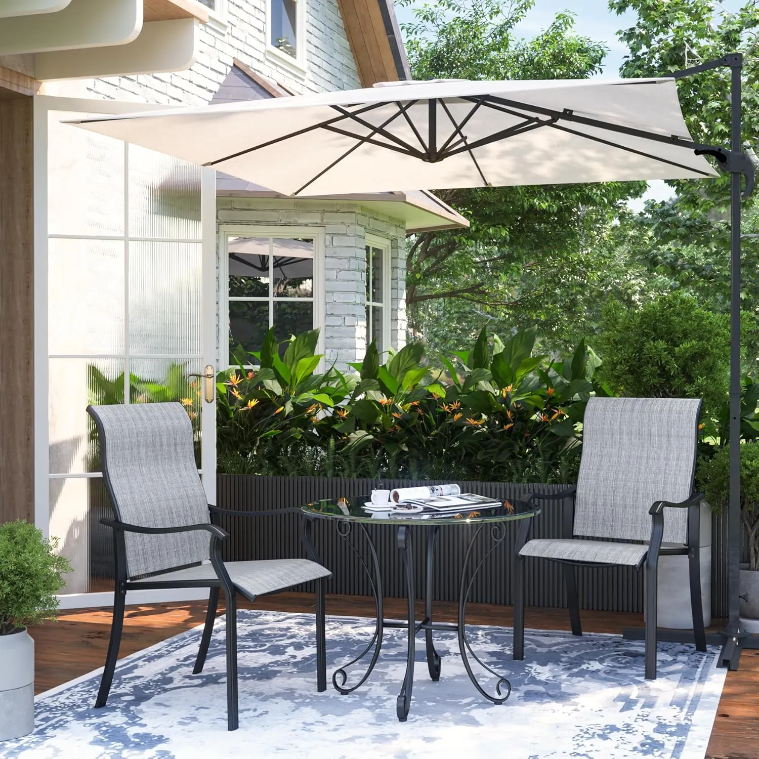 Outdoor Patio Dining Chairs Set of 2, High Back Patio Chairs, All-Weather Textilene Outdoor Seating with Armrests for Lawn, Porch and Backyard (Light Grey 2 Chairs)