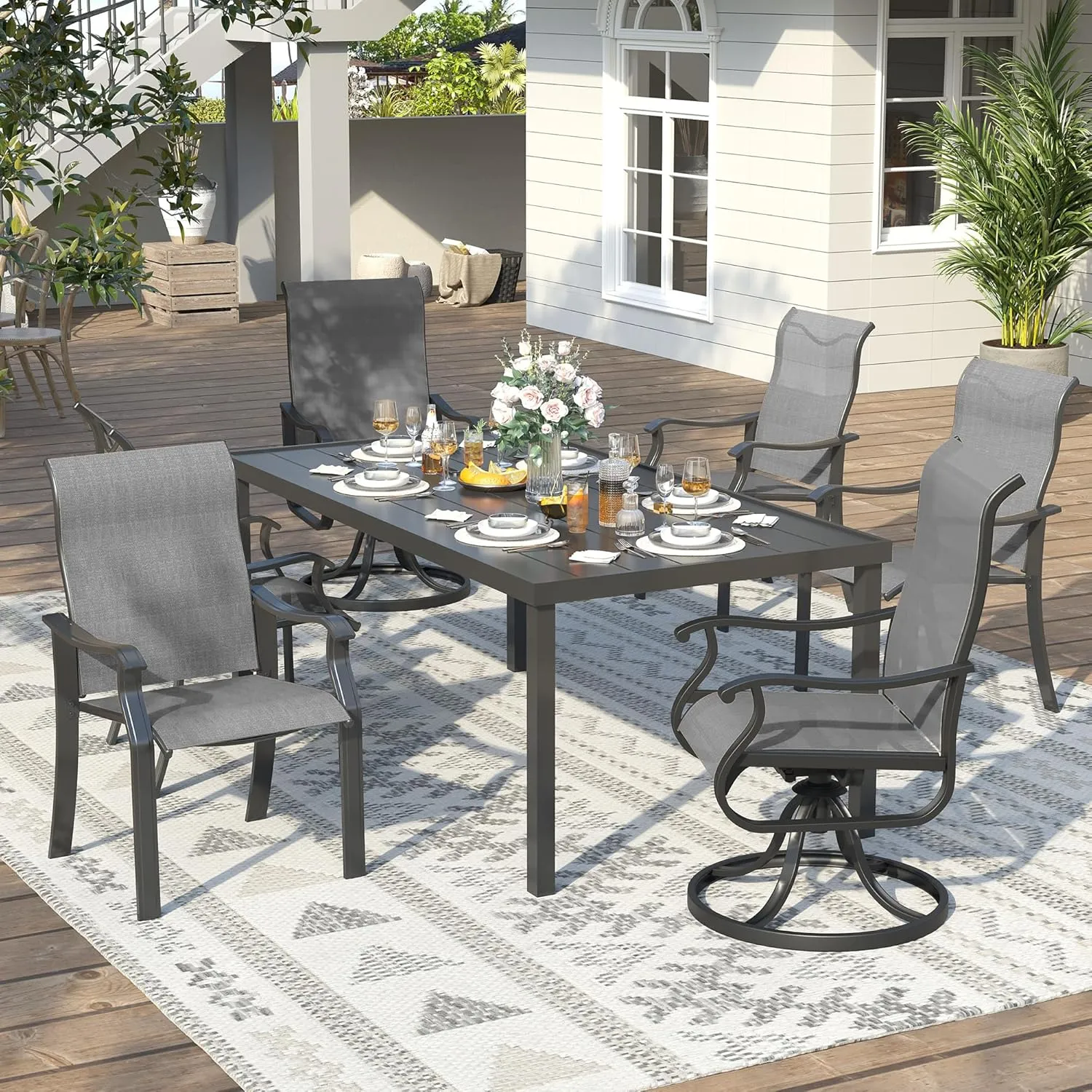 Outdoor Patio Dining Chairs Set of 2, High Back Patio Chairs, All-Weather Textilene Outdoor Seating with Armrests for Lawn, Porch and Backyard (Light Grey 2 Chairs)