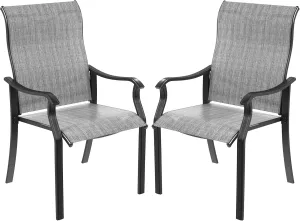 Outdoor Patio Dining Chairs Set of 2, High Back Patio Chairs, All-Weather Textilene Outdoor Seating with Armrests for Lawn, Porch and Backyard (Light Grey 2 Chairs)