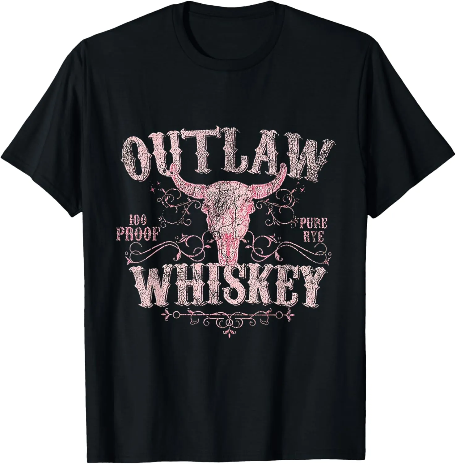 Outlaw Whiskey Bull Skull Western Country Vintage T-Shirt