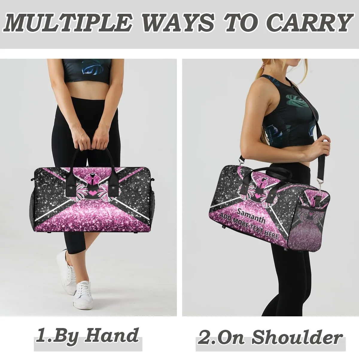 Overnight Shoulder Bag for Women Men Personalized Foldable Cheer Travel Workout Bag Carry on Weekender Bag for Sports Camping Gym