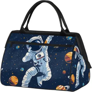 Overnight Weekender Bag for Women Men Cartoon Astronaut Space Waterproof Carry On Travel Duffel Bags with Zipper Lightweight Sports Gym Bag Luggage Workout Handle Bags for Traveling Yoga Camping