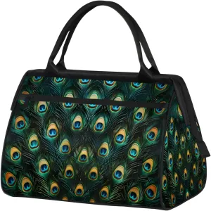Overnight Weekender Bag for Women Men Green Animal Feathers Waterproof Carry On Travel Duffel Bags with Zipper Lightweight Sports Gym Bag Luggage Workout Handle Bags for Traveling Yoga Camping