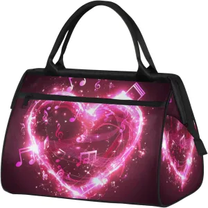 Overnight Weekender Bag for Women Men Pink Love Musical Note Waterproof Carry On Travel Duffel Bags with Zipper Lightweight Sports Gym Bag Luggage Workout Handle Bags for Traveling Yoga Camping