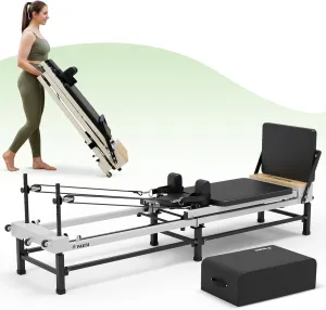 PAETA Pilates Reformer, 91" Foldable Reformer Pilates Machine with Adjustable Reformer Heights, Pilates Equipment with Piano Wire Spings and Jump Boards