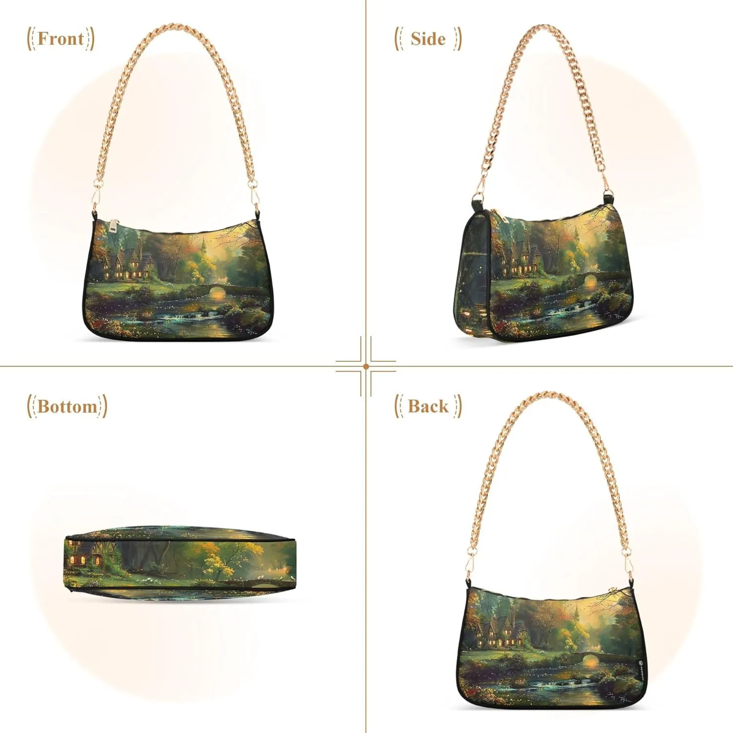 Painting Magical Forest Chain Purse Hobo Tote Bags Women's Handbag Cute Shoulder Strap