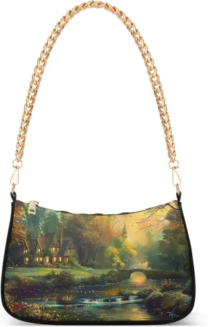 Painting Magical Forest Chain Purse Hobo Tote Bags Women's Handbag Cute Shoulder Strap