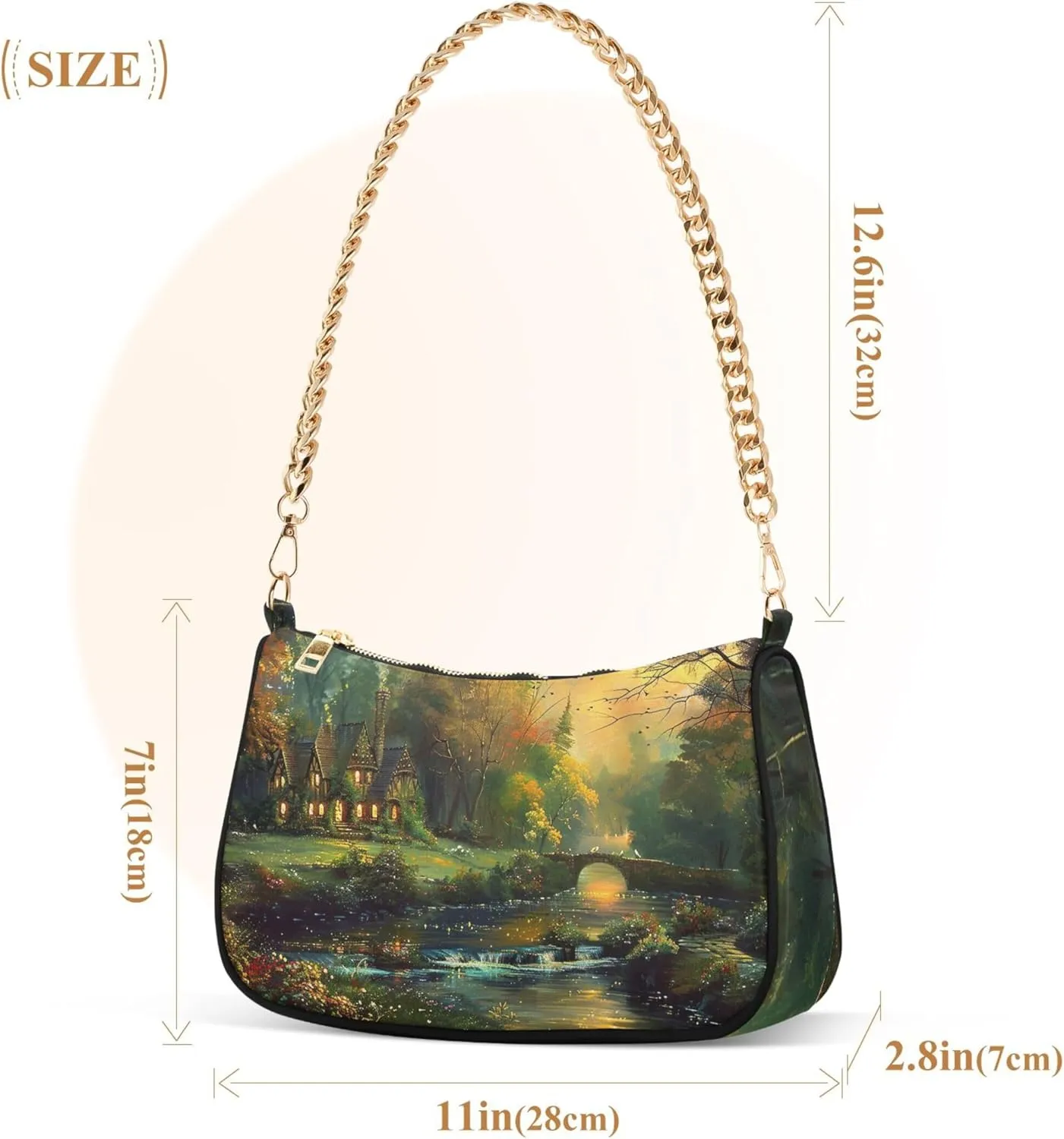 Painting Magical Forest Chain Purse Hobo Tote Bags Women's Handbag Cute Shoulder Strap