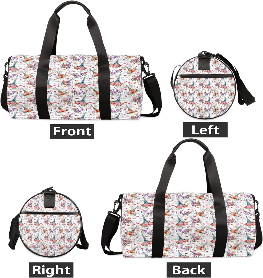 Paris Eiffel Tower Gym Bag Small Gym Duffel Bags for Men Women Flower Overnight Weekender Bag Lightweight Sport Duffle Bag Carry On Gymbag