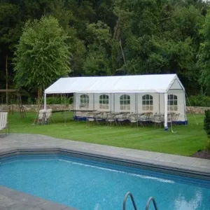 Party Tent House Style Cover & Panels, White with Blue Trim