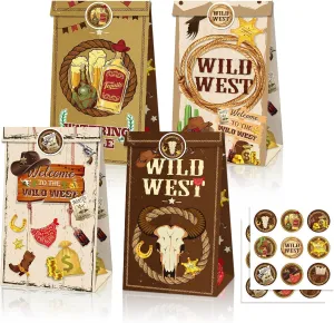 Partystadl 24Pcs Western Cowboy Party Favor Treat Bags, Cowboy Themed Birthday Party Favor Bags with Stickers, Wild West Cowboys Birthday Party Supplies Suitable for Birthdays Gifts, Cowboy Toys