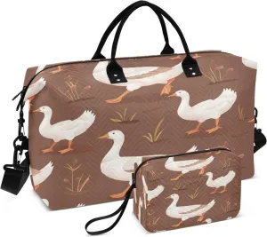 Pastoral Gooses Travel Duffel Bags with Toiletry Bag and Adjustable Strap for Travel Gym Yoga