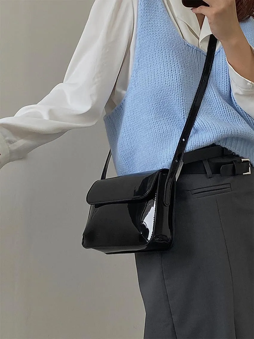 Patent Leather Handbag Shiny Top-handle Purse Mini Shoulder Bag Elegant Evening Clutch for Women