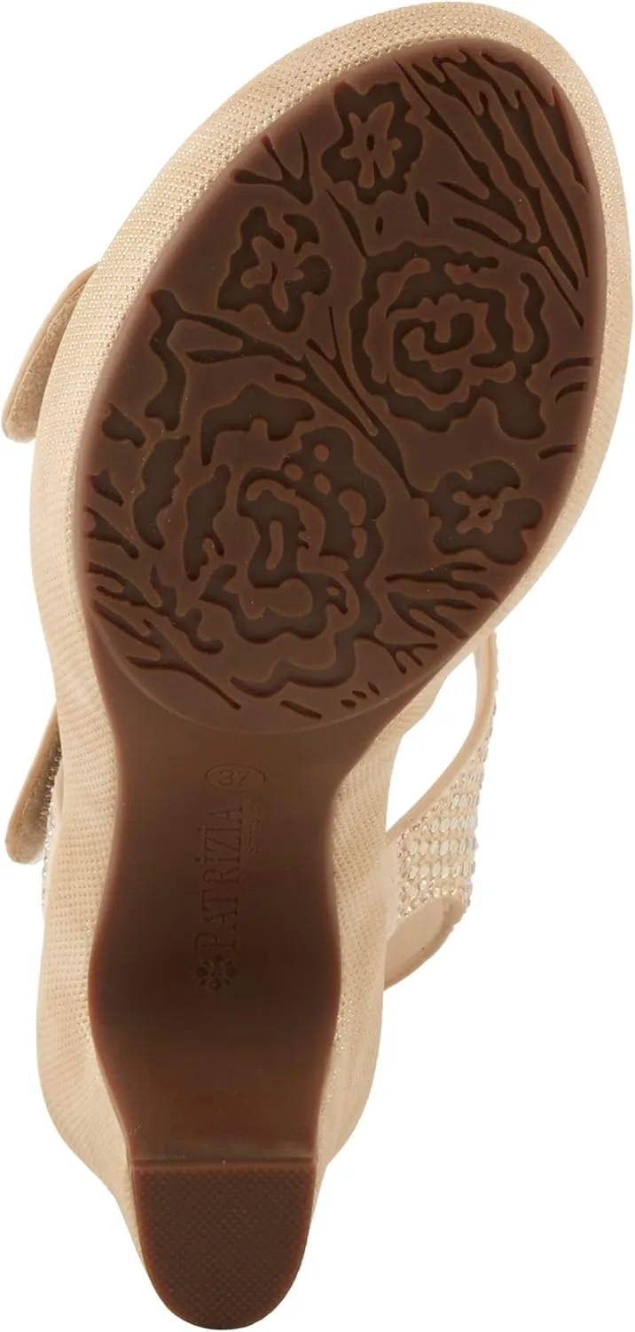 PATRIZIA Women's SHINE Hook and Loop Platform Heels - Microsuede Upper, Crystal-Adorned Straps, Adjustable Fit