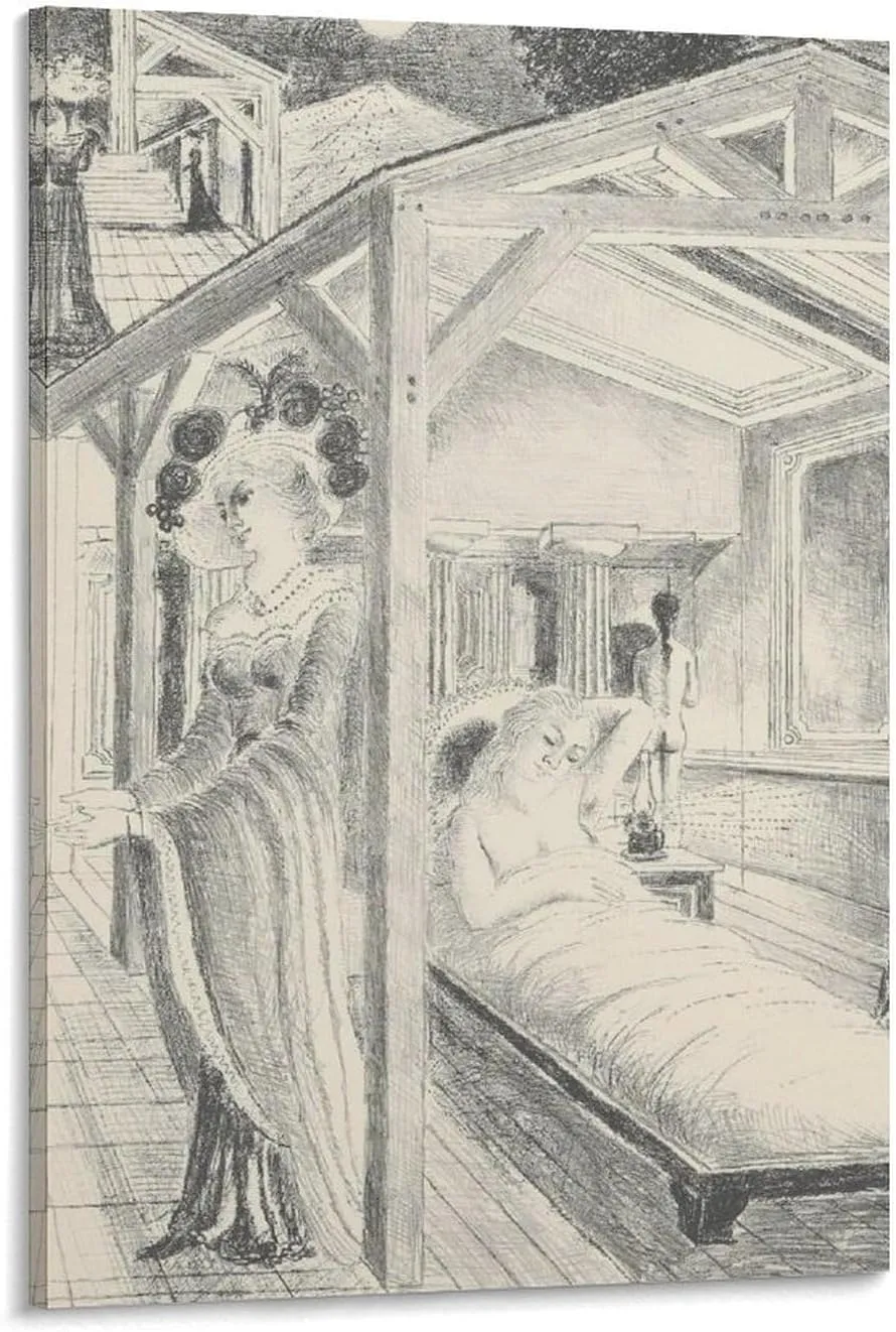 Paul Delvaux Posters Print THE SEA IS NEAR Posters Wall Art Painting Canvas Gift Living Room Prints Bedroom Decor Poster Artworks 12x18inch(30x45cm)