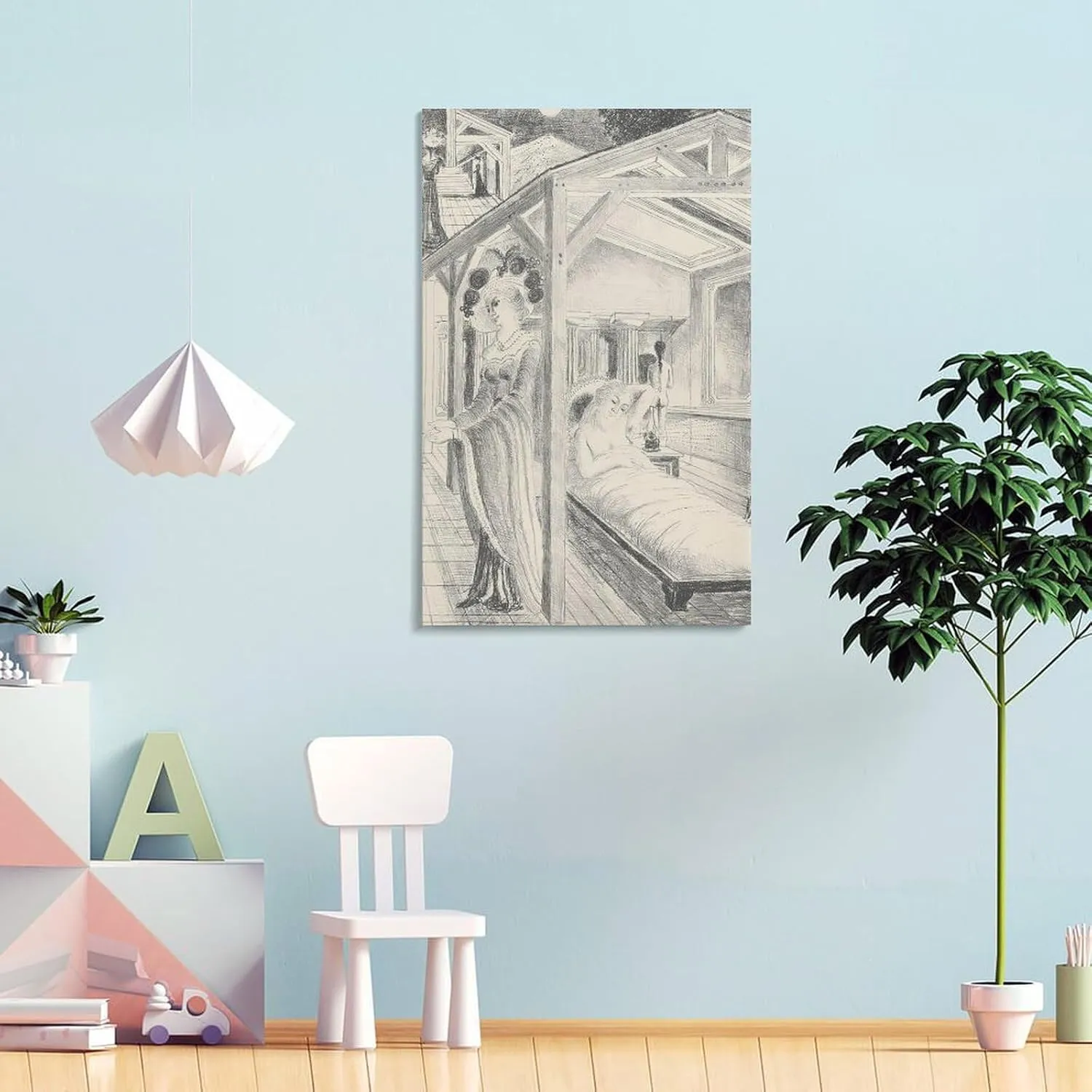 Paul Delvaux Posters Print THE SEA IS NEAR Posters Wall Art Painting Canvas Gift Living Room Prints Bedroom Decor Poster Artworks 12x18inch(30x45cm)