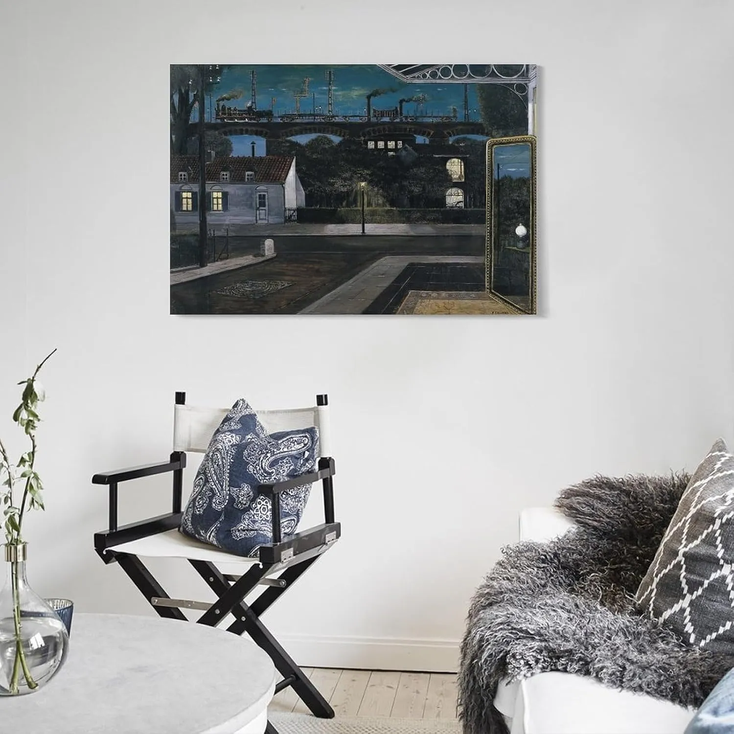 Paul Delvaux Posters Print The Viaduct Room Aesthetic Poster Print Art Wall Painting Canvas Posters Gifts Modern Bedroom Decor 12x18inch(30x45cm)