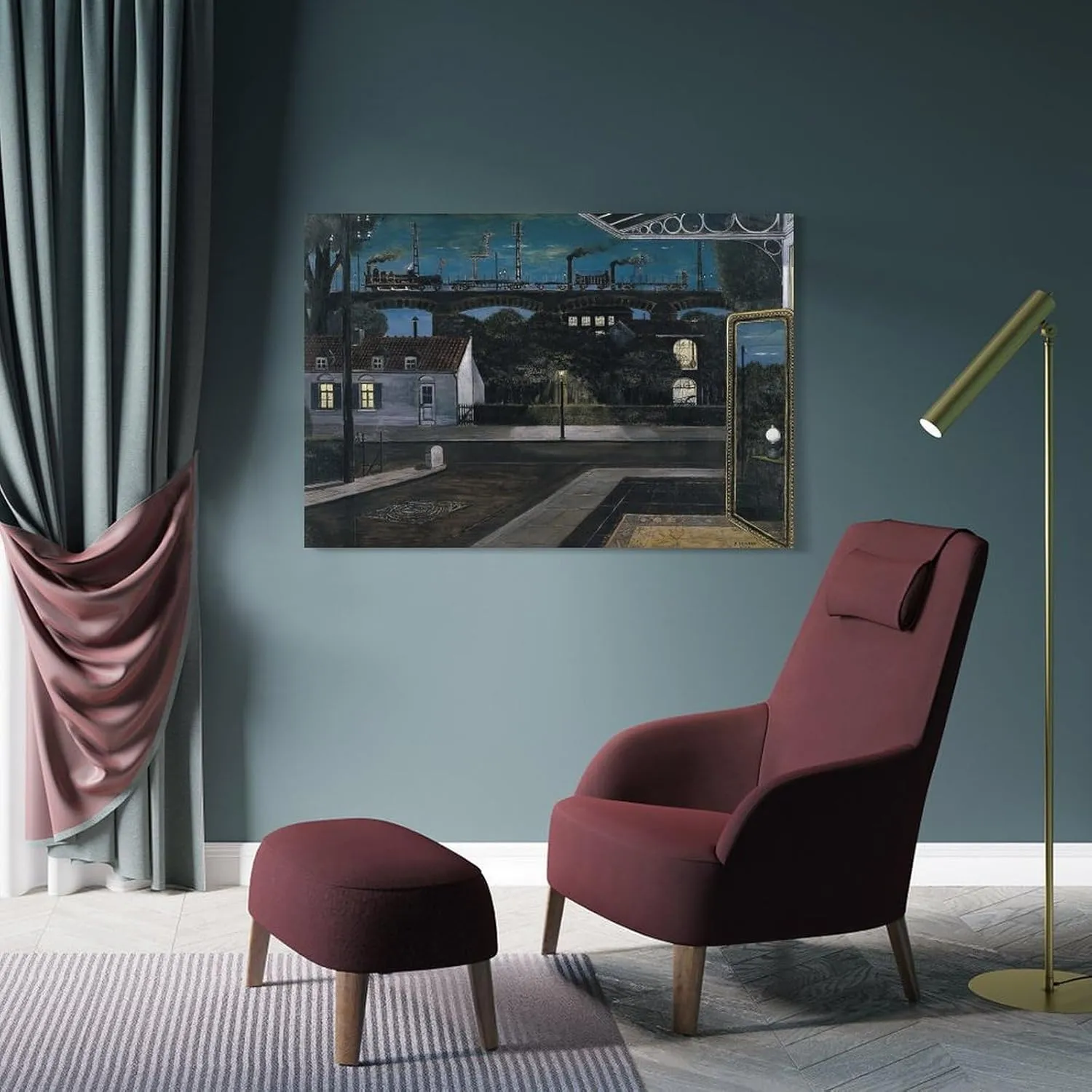 Paul Delvaux Posters Print The Viaduct Room Aesthetic Poster Print Art Wall Painting Canvas Posters Gifts Modern Bedroom Decor 12x18inch(30x45cm)