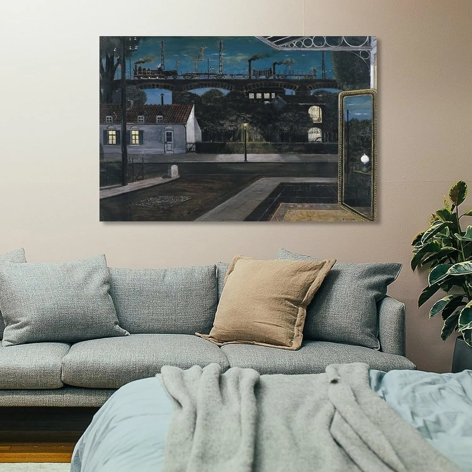Paul Delvaux Posters Print The Viaduct Room Aesthetic Poster Print Art Wall Painting Canvas Posters Gifts Modern Bedroom Decor 12x18inch(30x45cm)