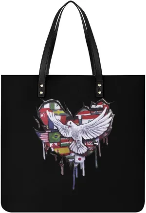 Peace by Jody Steel Tote Bag Leather Handbags Large Shoulder Bag for College Work Travel Shopping