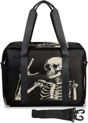 Peace Sign Funny Skeleton Womens Travel Bags, Weekender Carry on for Women, Sports Gym Bag, Workout Duffel bag, Overnight Shoulder Bag