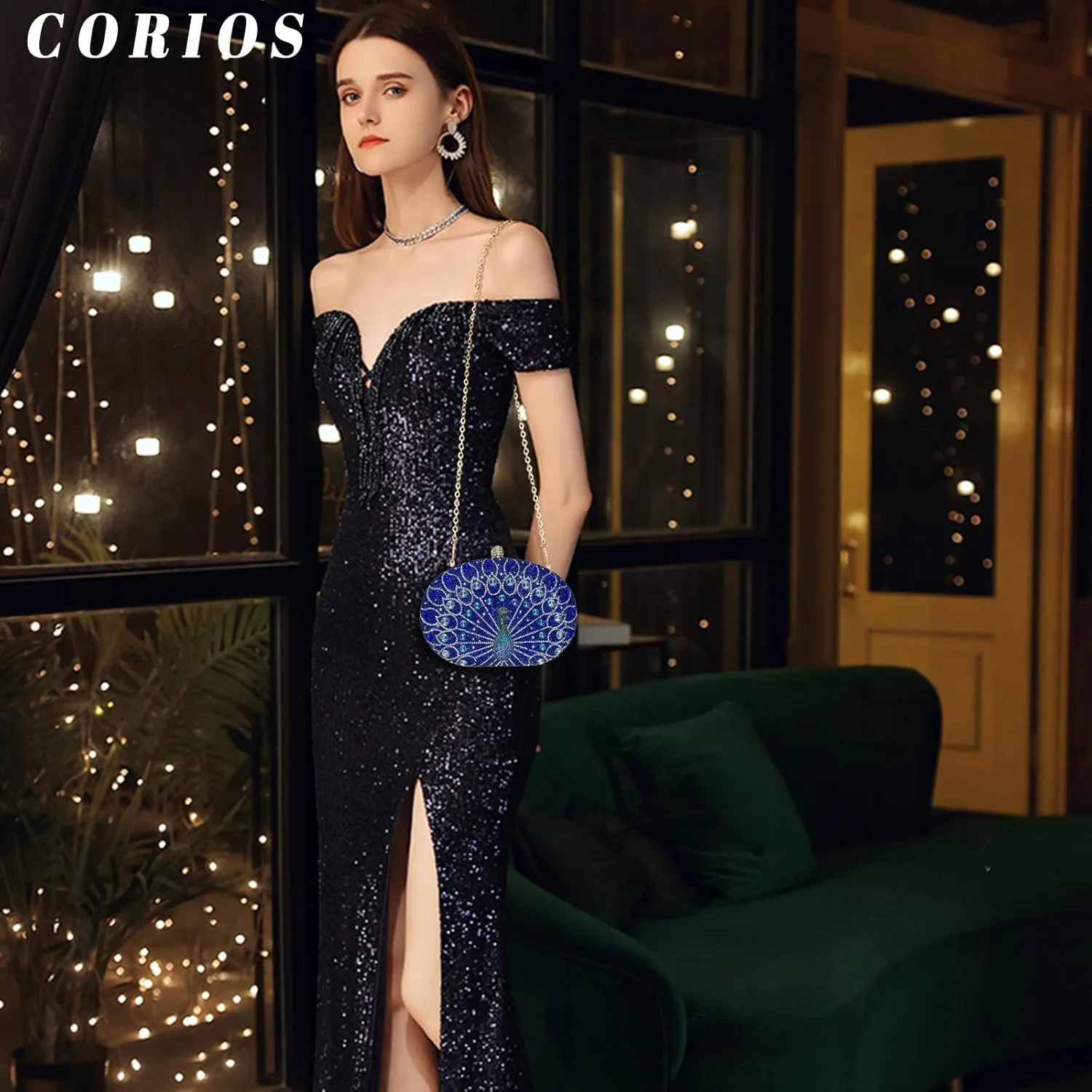 Peacock Evening Bag Rhinestone Clutch Bag for Women Sparkly Crystal Handbag Bridal Wedding Purse Elegant Shoulder Bag