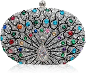 Peacock Evening Bag Rhinestone Clutch Bag for Women Sparkly Crystal Handbag Bridal Wedding Purse Elegant Shoulder Bag