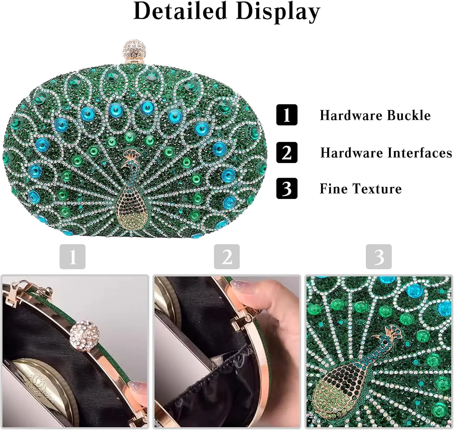 Peacock Evening Bag Rhinestone Clutch Bag for Women Sparkly Crystal Handbag Bridal Wedding Purse Elegant Shoulder Bag
